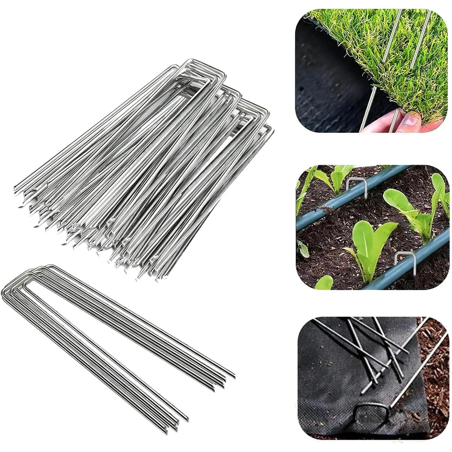 12 Pack Sturdy Garden Landscape , 6 Inch Galvanized Steel Sod Pins Anti-Rust Stakes for Weed Barrier, Christmas Decorations and Landscaping Fabric.