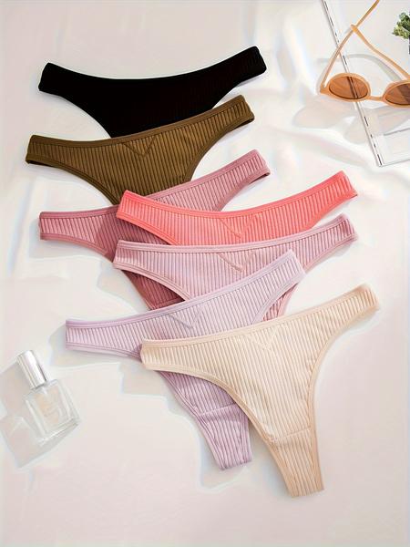 Comfortable Women's Thong Set, 7/12/18 Pack, Casual Style, Moderate Fabric Thickness, All Seasons Wear, Plain Pattern, Underwear