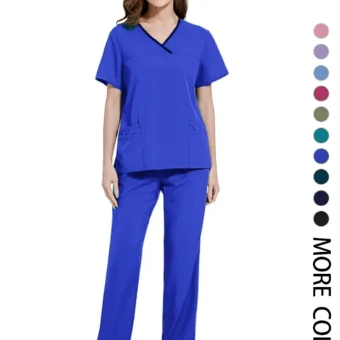 Women's Lightweight Vneck Scrub Uniform Workwear Uniforms Set, Nurse Medical Work Clothes, Short Sleeve Nursing Set, Stretchy Medical Uniform for Summer
