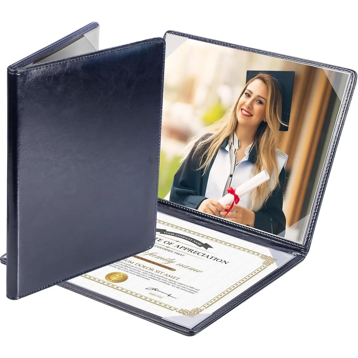 Leatherette Padded Diploma Cover - 8.5x11 Letter Size, Double-Sided Document Holder, Blue Office Stationery