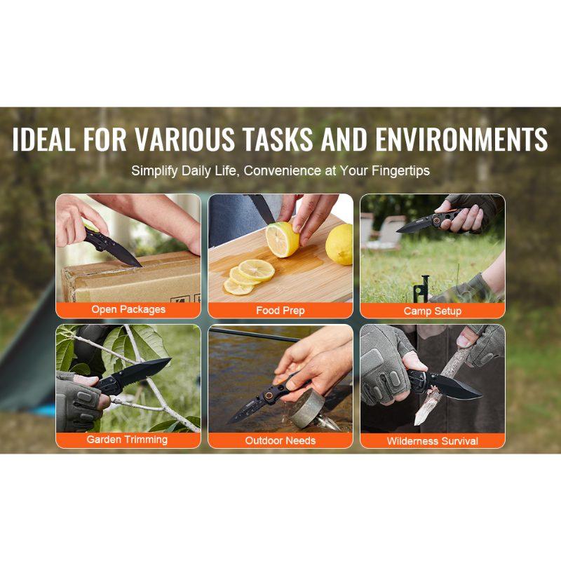 VEVOR Folding Pocket Knife, 3 in/7.6 cm 7Cr17Mov Blade, Aluminum Handle Small EDC Knife with Pocket Clip, Sharp Camping Survival Hiking Knife, 2.8 oz/0.08 kg Easy to Carry for Men Women Self Defense