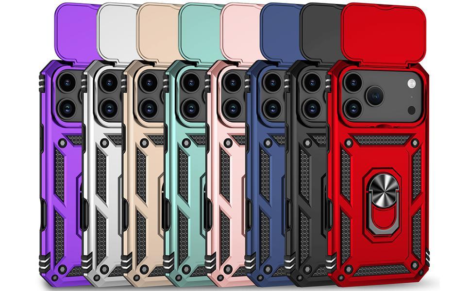 for iPhone 17 Pro Max Case, with Slide Camera Cover HD Screen Protector [Military Grade 16ft. Drop Tested] Ring Holder Kickstand Protective Phone Case for Apple iPhone 17 Pro Max, Black