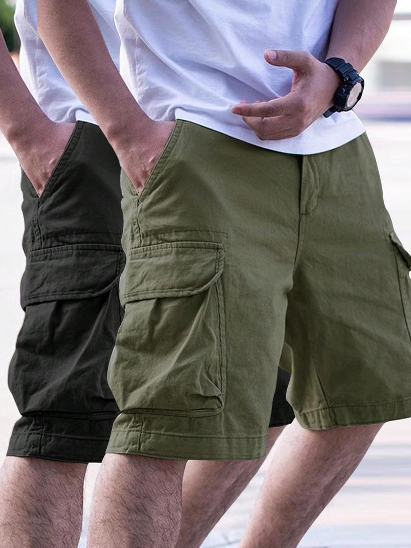 Men's Loose Solid Drawstring Waist Cargo Shorts, Casual Comfy Pocket Design Shorts for Daily Outdoor Wear, Men's Bottoms for All Seasons