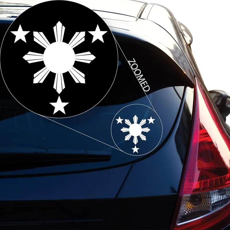Philippines Flag Sticker, Stickers For Cars, 4 Inch Sun 3 Stars Badge with ARKADA ZOOMED Circle Removable Vinyl Decal for Car Laptop Motorcycle Wall Reusable National Pride Decor Car Decorative Sticker No Residue