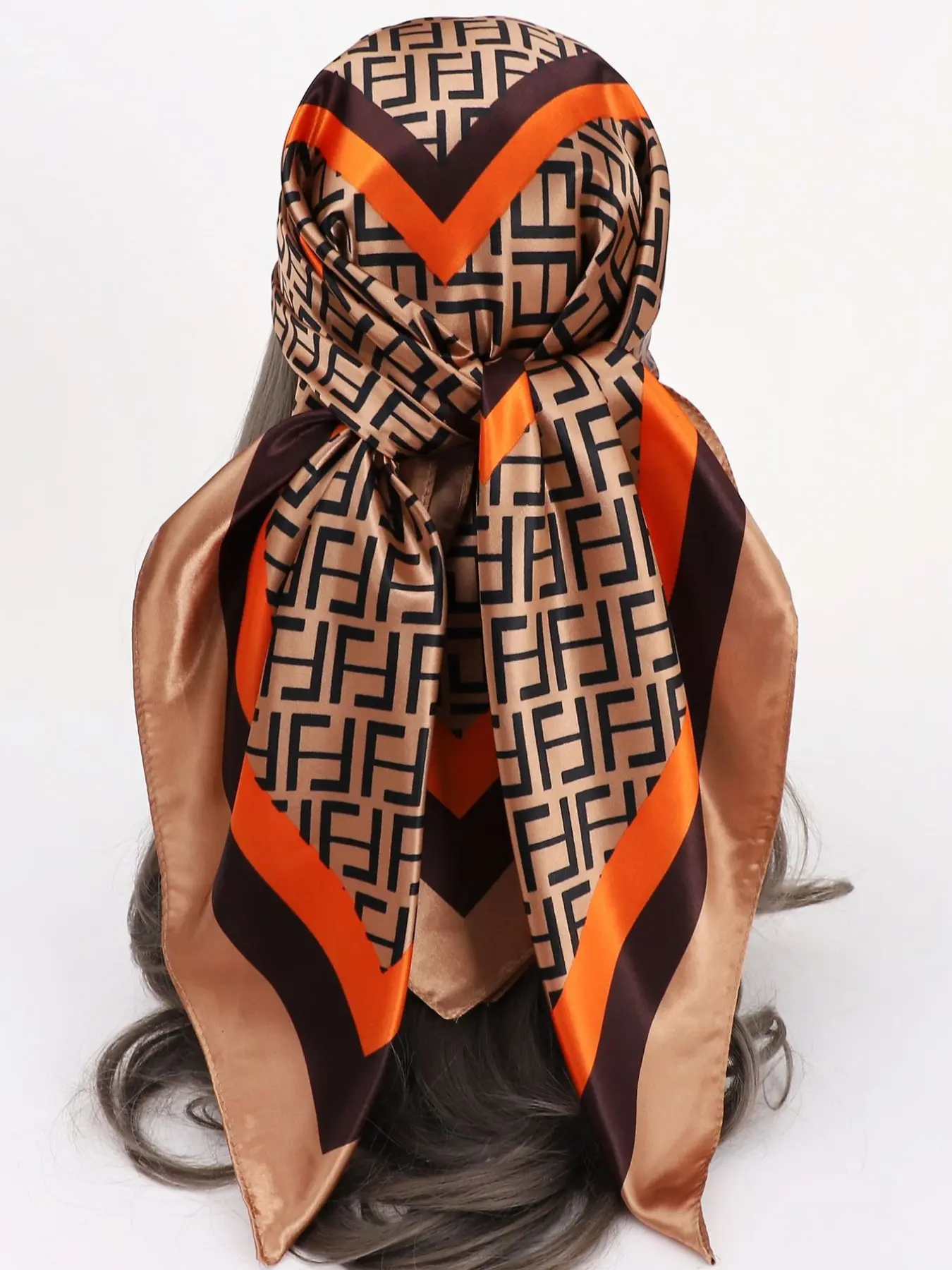 1~3pcs Vintage Geometric Scarf Set, Smooth Satin Fabric, Multi-Use Headscarf, Necktie, Bag Strap, Sunshade, Casual Style, All Seasons，back-to-school season