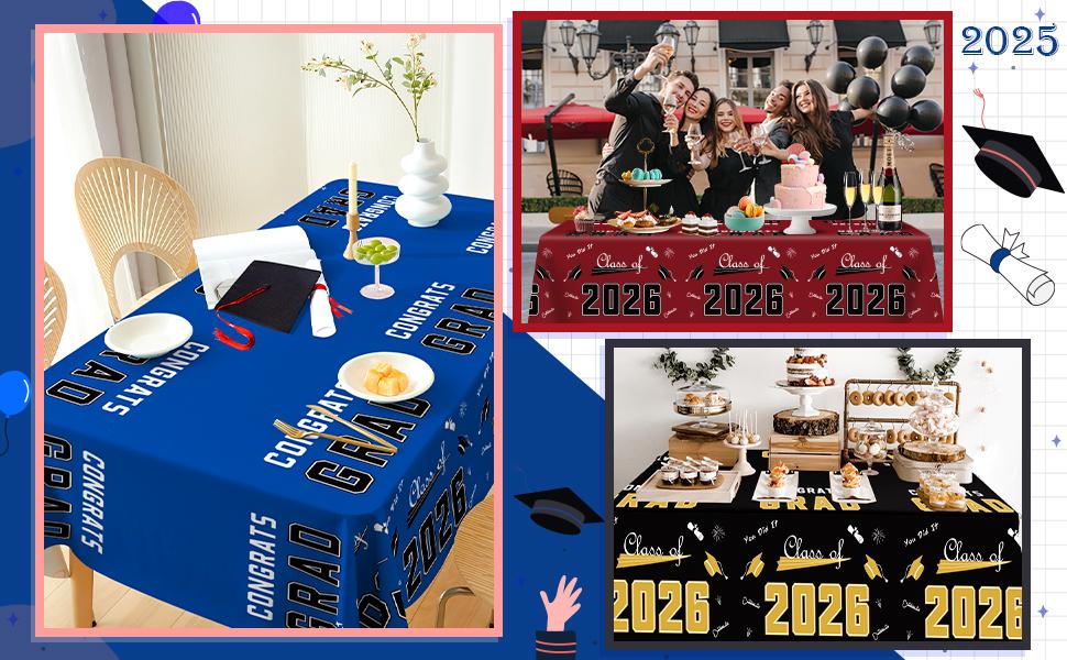 Graduation Decorations 2026 - Graduation Party Decorations 2026 - Disposable Plastic Blue Tablecloth for Class of 2026 Decorations Party Favors Supplies Banner,54" X 108",2 Pack