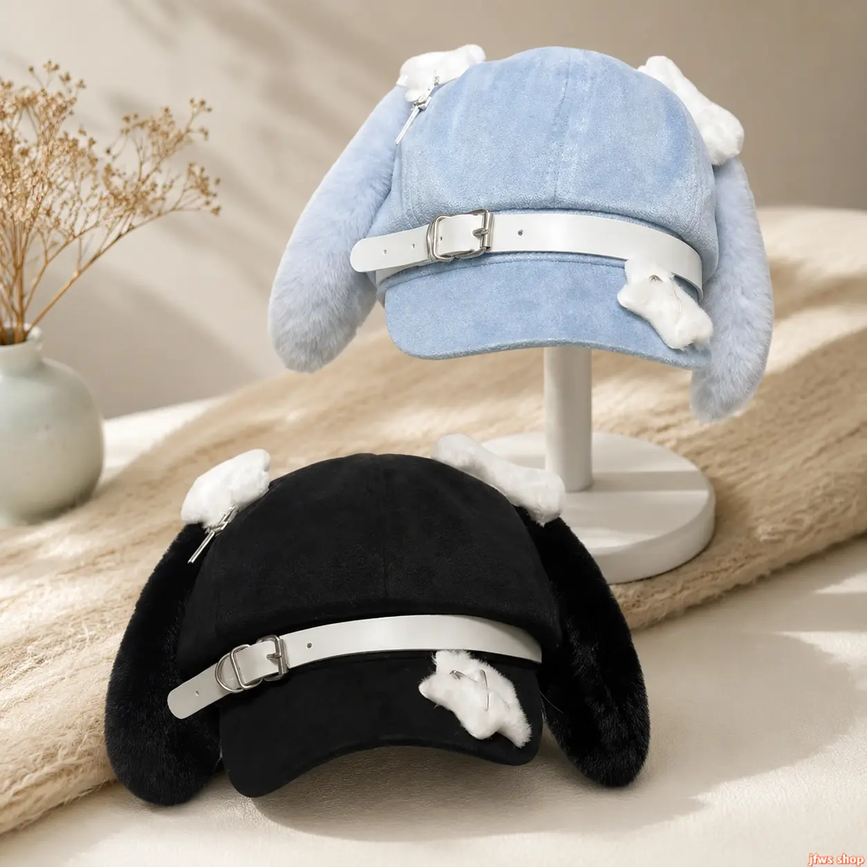Japanese Anime Beret Hat with 3D Plush Dog Ears Cute Aesthetic Artist Cabbie Painter Cap for Women homedecor