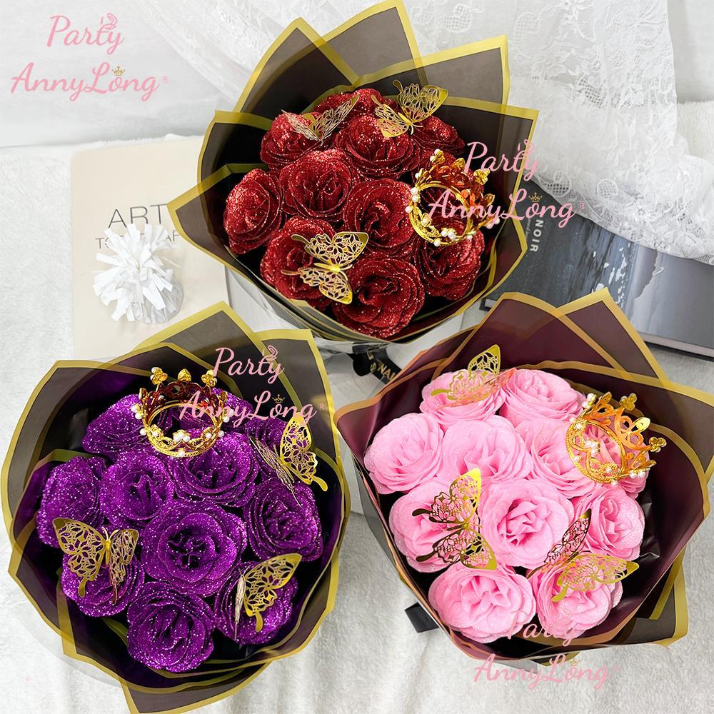 Glitter Rose Bouquet, 1 Count Eternal Artificial Rose Bouquet with No Assembly Required, Romantic Valentine's Day, Wedding, Anniversary and Engagement Gift, Glitter Rose Birthday and Christmas Gift, Artificial Roses Bouquet #TOP PICKS