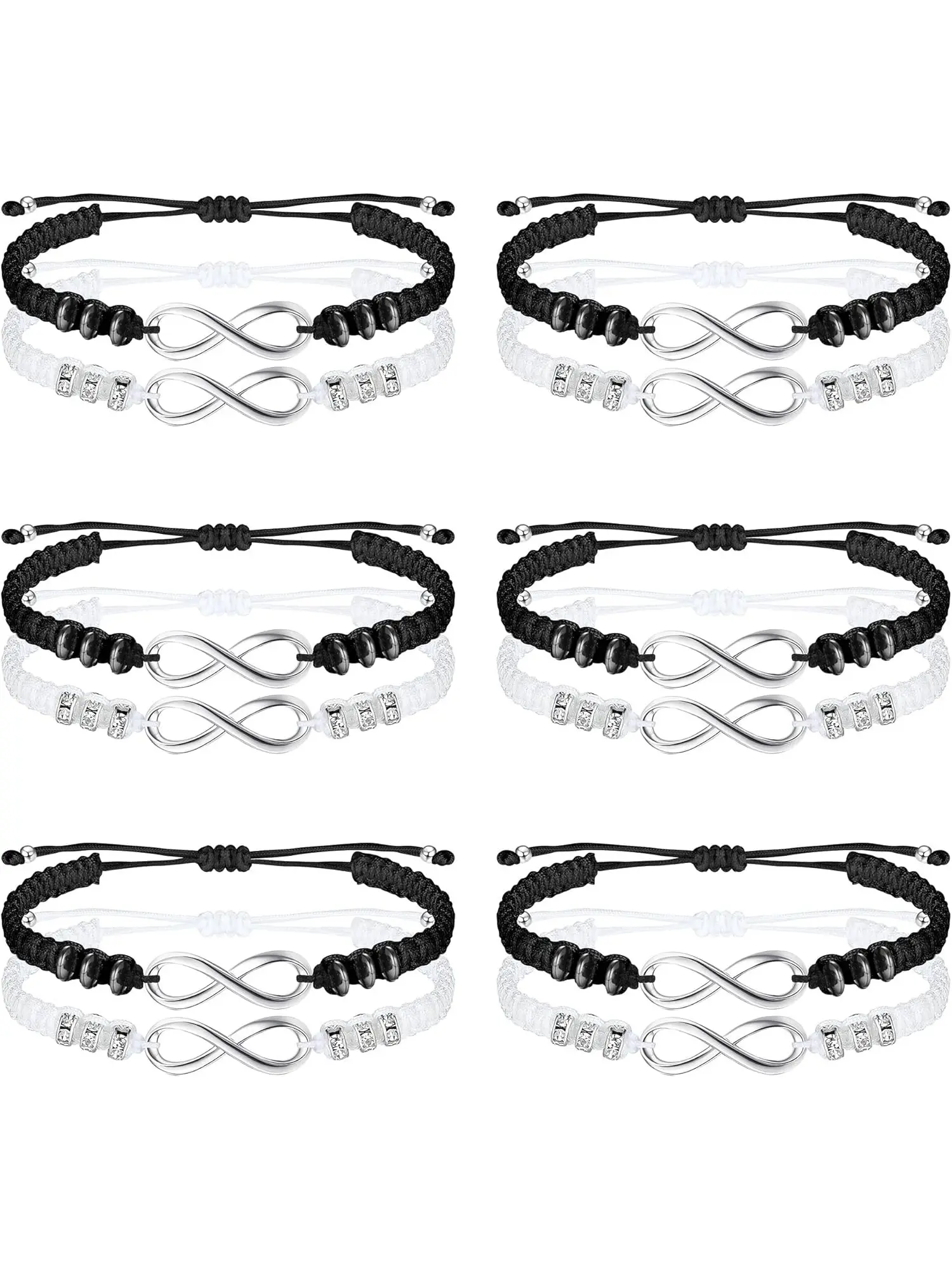 12Pcs Adjustable Braided Matching Bracelet Set, Infinity & Yin Yang Friendship Couple Bracelets, Cute Stackable Woven Bracelets For Best Friends Lovers Relationship Holiday Gift