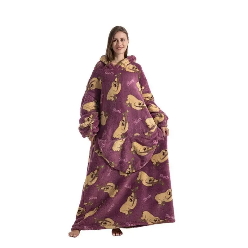 Sweatshirt  Thermal Pullover Lazy Sweatshirt Extra Long Blanket Hoodie Wearable Blanket Soft Fleece-Lined Fabric Thick Thermal Insulation Extra-Long Hem for Full Body Coverage Adjustable Drawstring Hood Cozy Cuffed Sleeves Loose  Fit Ver Oversized