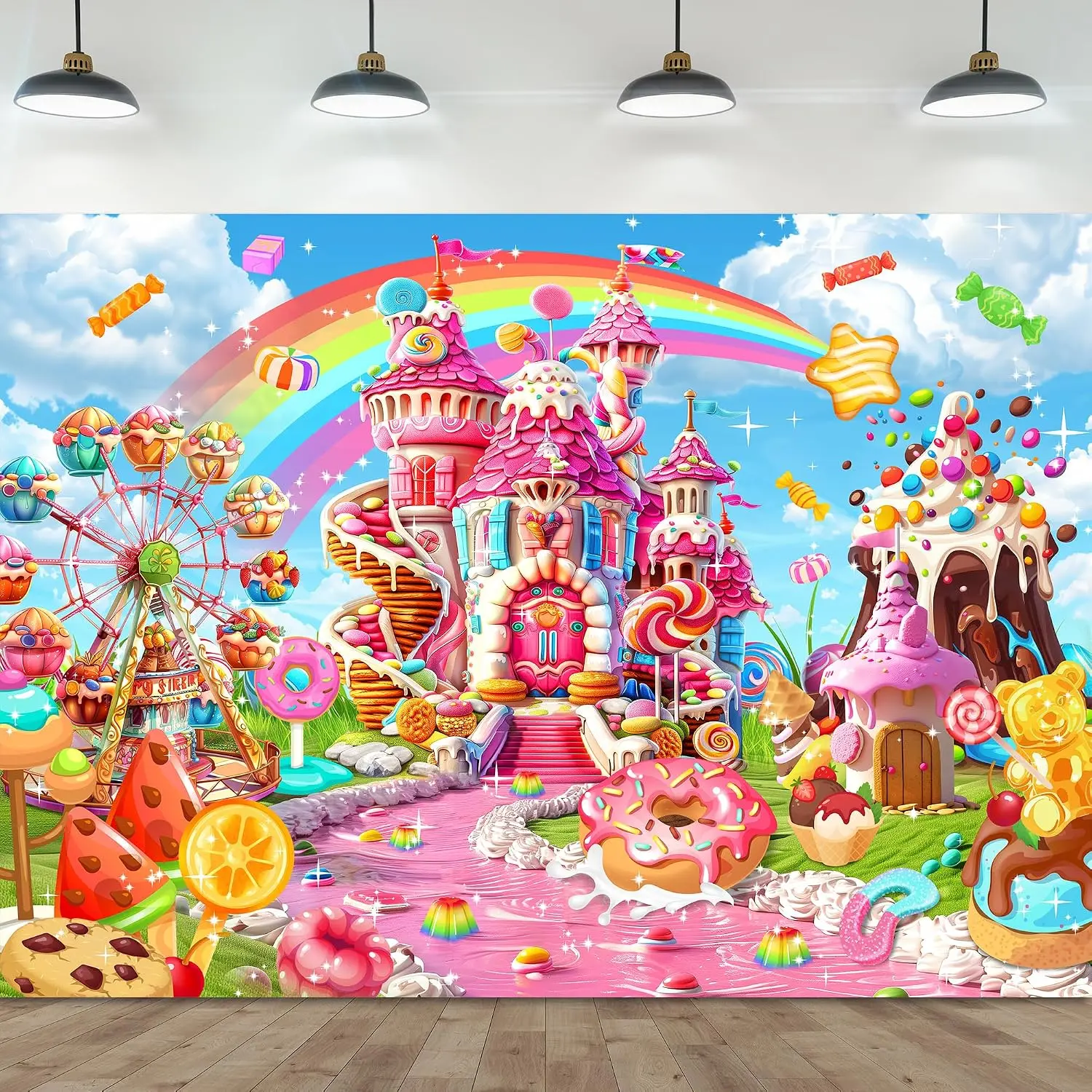 Candyland 7Wx5H Backdrop for Photography Fantasy Candy Castle  Wonderland Sweet Cartoon Ice Cream  Background Party Decorations Cake Table Banner Decor Photo Booth Studio Props