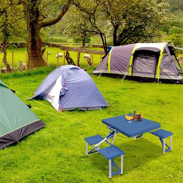 One-piece Portable Folding Table with Stool for Camping Picnics, All-in-One Compact Design Lightweight & Foldable Suitcase Style