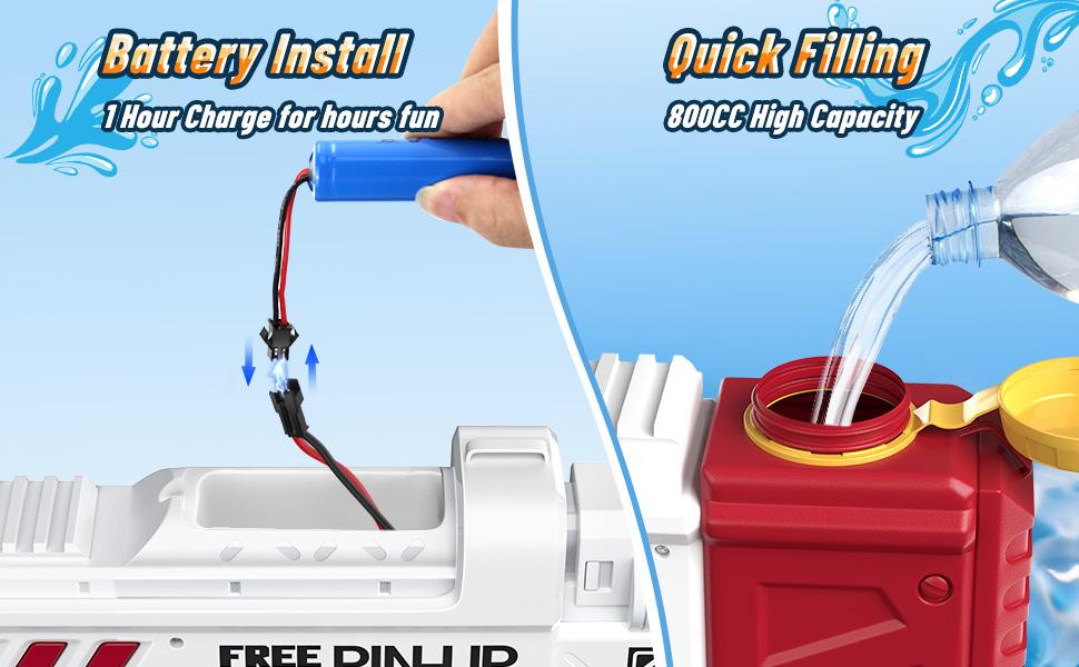 EFFUN Continuous-Fire Electric Water Gun, 300 ml capacity, 275–315-inch range, LED effects, and rechargeable design-Dual modes for children and adults, durable and sturdy, perfect as a party gift