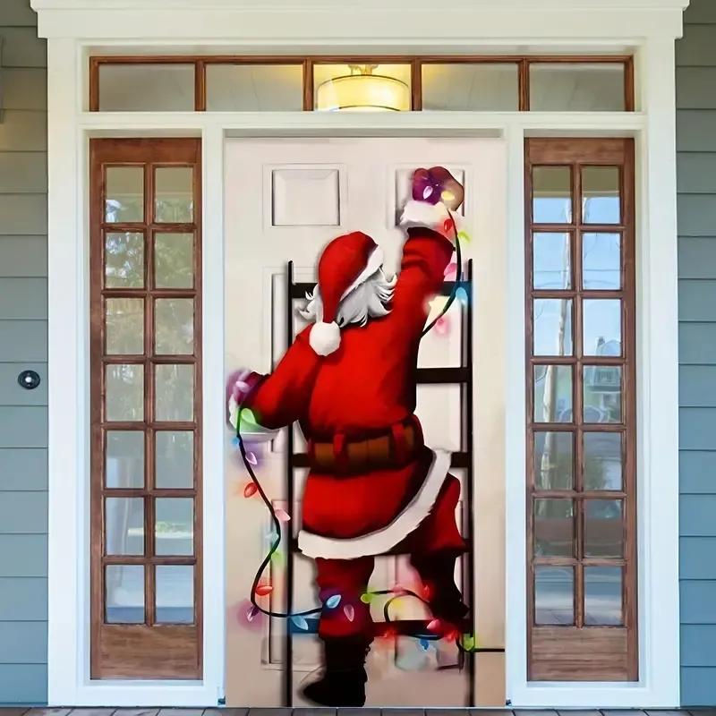 Christmas Santa Porch Banner, Durable Polyester Frame Decor, Vibrant Outdoor Holiday Decoration, 89.92cm X 184.91cm, Non-Fading Christmas Artwork
