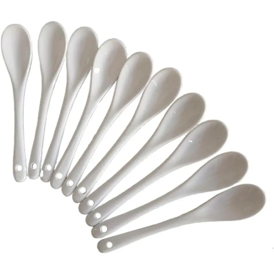 White Ceramic Coffee Spoon, 5 Inch Small  Spoons for Ice-cream Teaspoon Appetizers Desserts, Dinner Soup Spoons Kitchen (10 Pack)