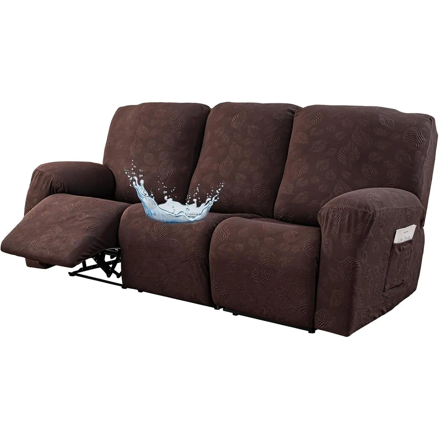Recliner Sofa Covers 5 Pieces, Waterproof Sectional Couch Cover Stretch 3 Seat Reclining Couch Cover Soft Sofa Slipcover with Elastic Bottom Furniture Protector for Kis, Pets (Chocolate)