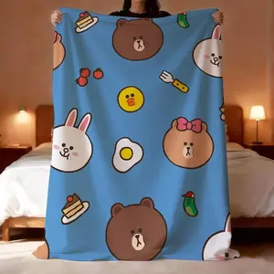B-Brown Bear and C-Cony Throw Lightweight 240g Flannel Blanket Soft Skin-friendly for Summer Cooling