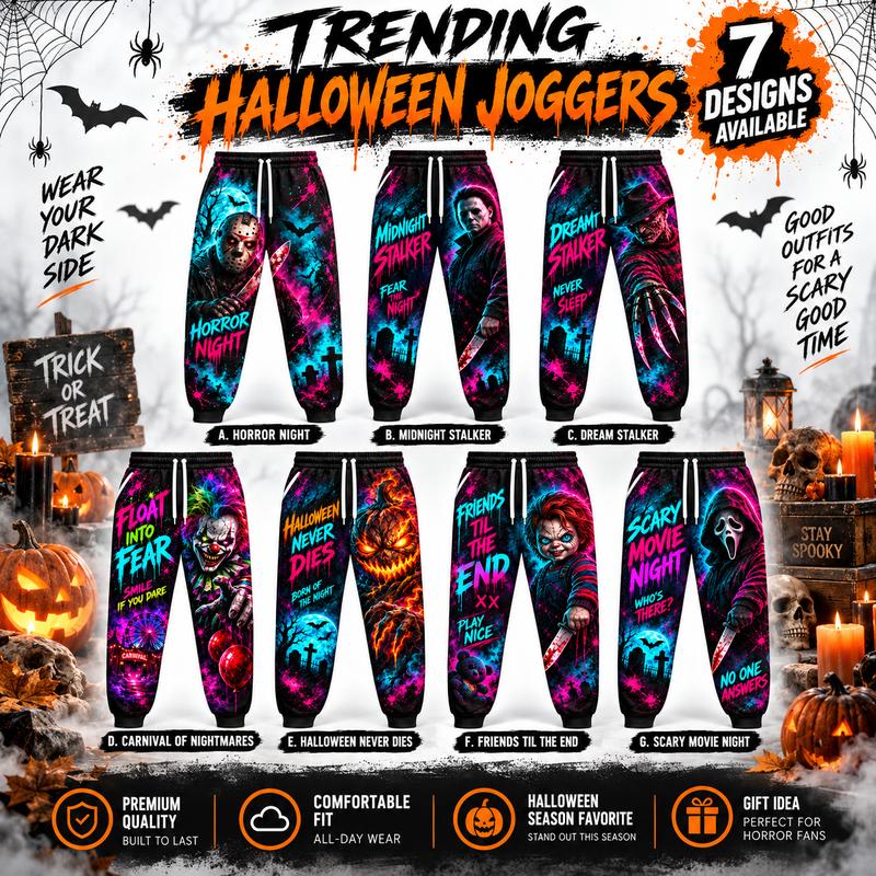 Unisex Horror Movie Graphic Prints Halloween Wear Relaxed Joggers, 7 Spooky Sweatpants for Spooky Season Horror Fans