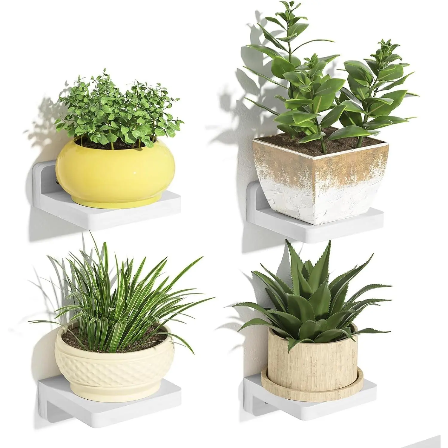 Small Floating Shelves Wall Mounted, Wood Shelf for Decoration and Storage Set of 4, Mini Display Shelf for Bedroom, Bathroom, Kitchen, Office (White, 4 inch)