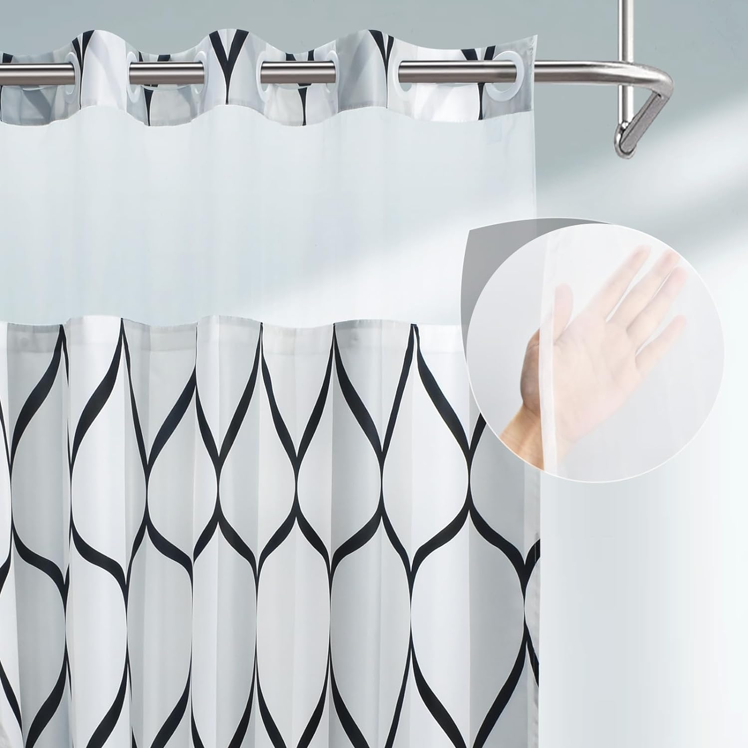 Double Layer Waterproof Shower Curtain, 1 Count Modern Geometric Pattern Bathroom Curtain with Removable Inner Lining, Shower Curtain Liner, Bathroom Decor Supplies, Home Goods