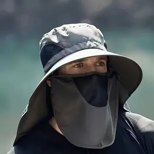 Men's Polyester Breathable Sun Hat, Detachable Face Mask and Neck Flap, Summer Outdoor Fishing Cap, Ideal Gift