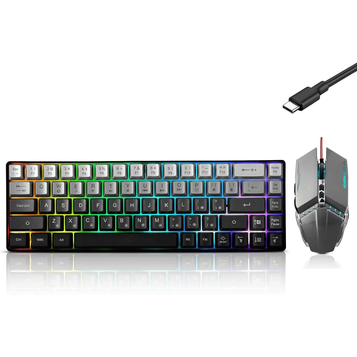 Wired 60% Gaming Keyboard and Mouse Combo, Ultra-Compact 61 Keys RGB Backlit Mini Keyboard, Lightweight 3200 DPI Optical, Wired Gaming Set for Windows,PC, MAC PS5 Xbox Gamer(Gradient Grey)