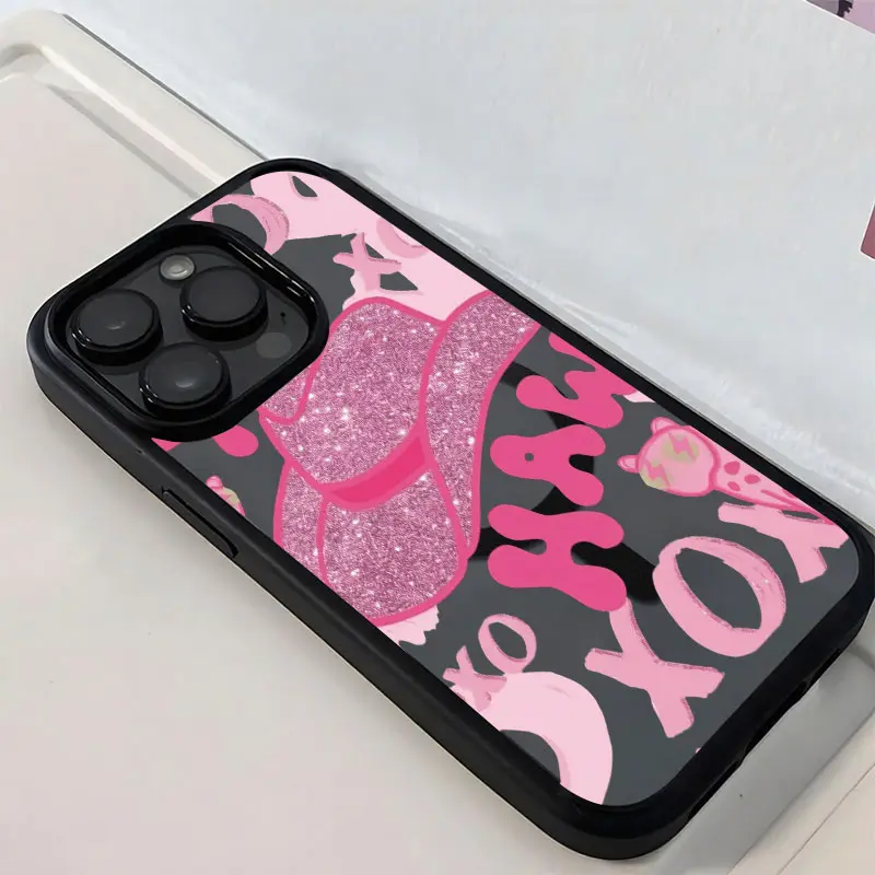 Pink Glitter Cowboy Hat Yeehaw XOXO Leopard Phone Case,Cute Pink Western Coquette Y2K Style for iPhone 17 16 15 14 13 12 11 Pro Max,Girly Country Trendy Gift