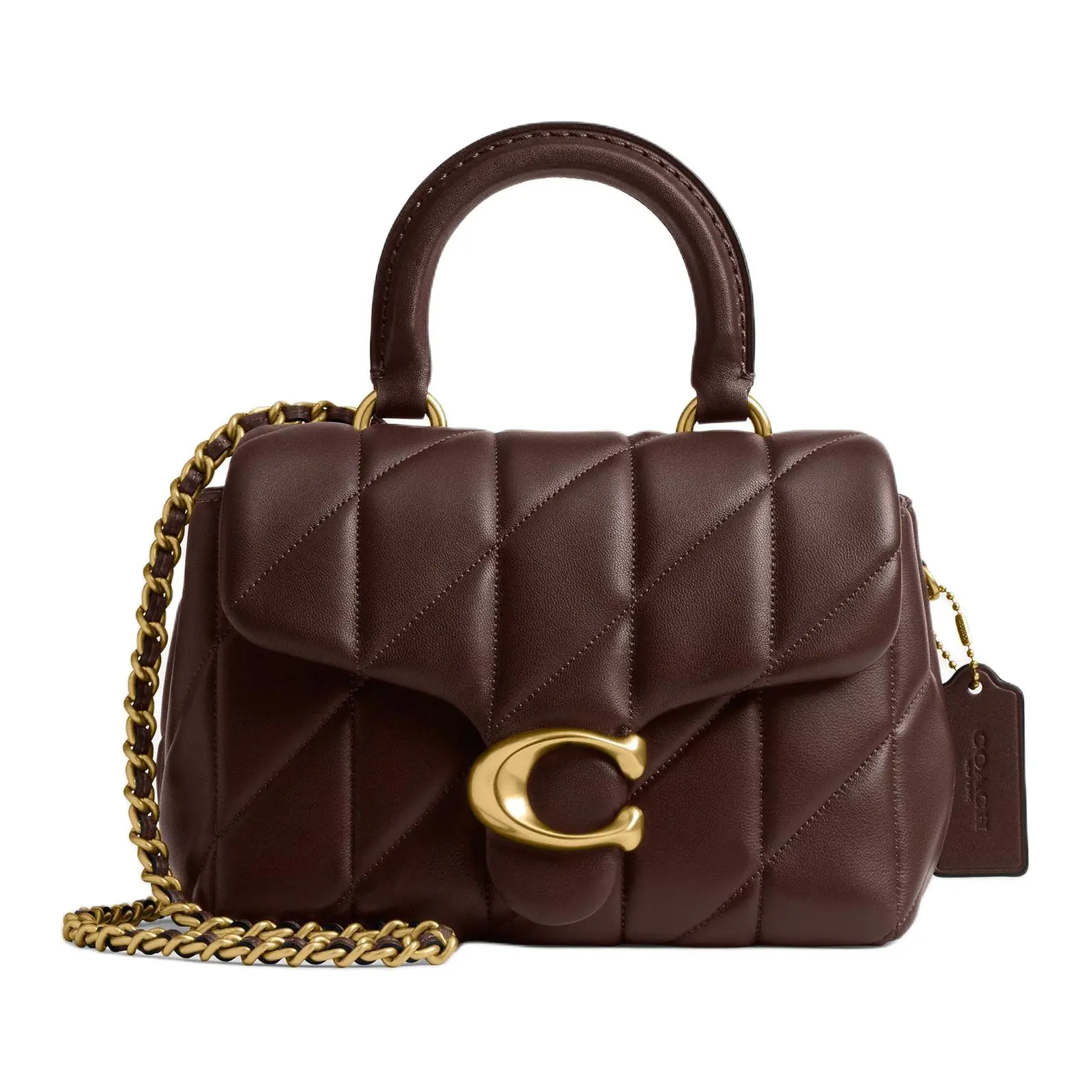 Women's COACH Tabby 19 Quilted Twill & Maple Brown Leather Casual Crossbody Handbag, Lightweight Multi-Compartment Design, Includes Dust Bag