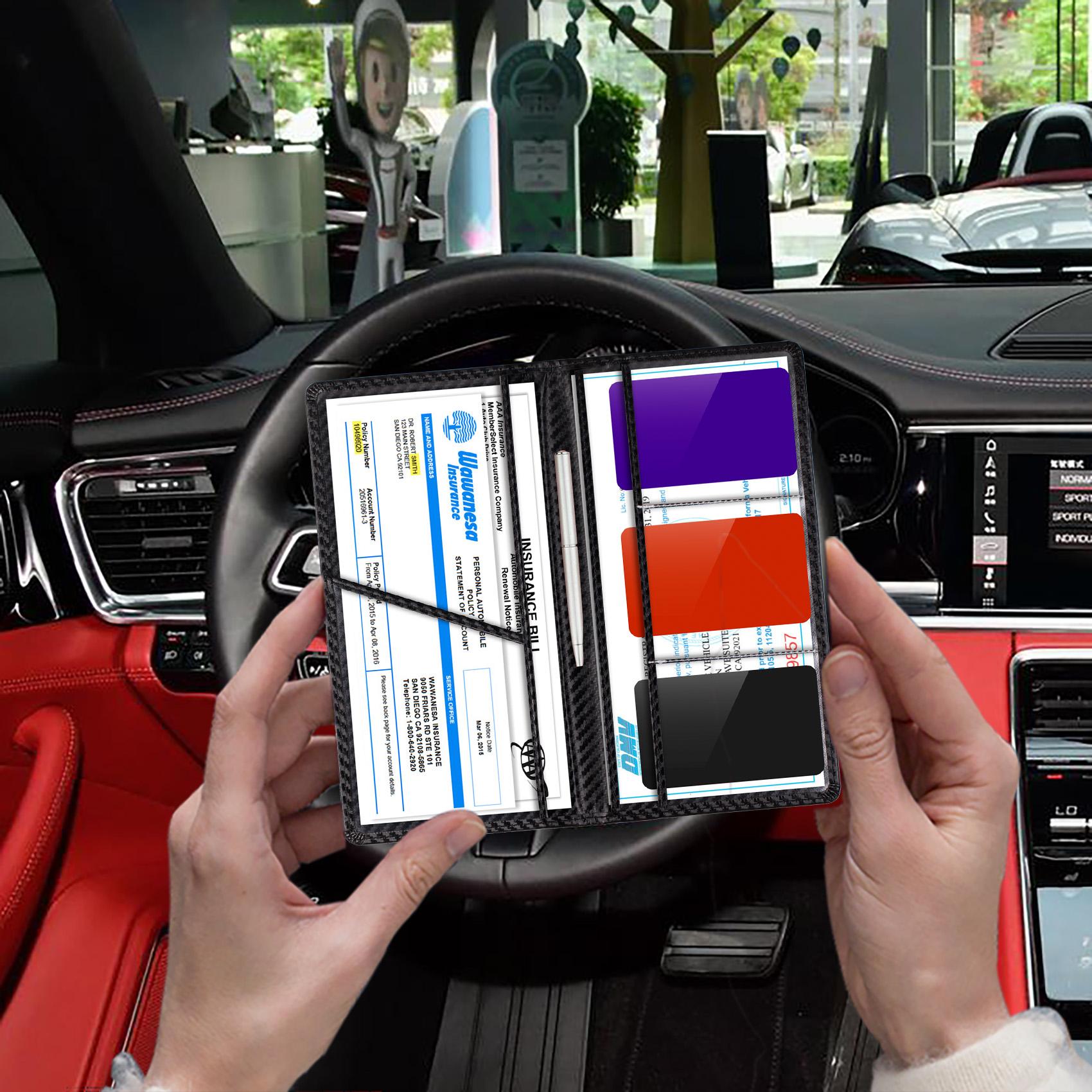 Car Registration & Insurance Card Holder, Vehicle License Document Compartment Card Holder, Interior Car Accessories for Women Men Teens, Travel Document Holder