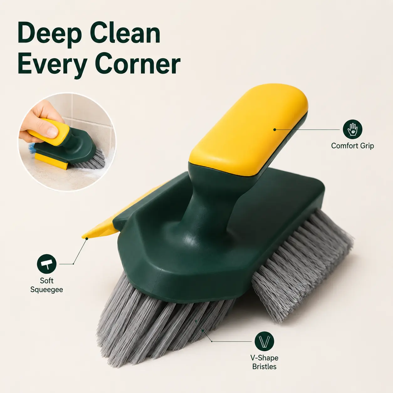 1 Count 4-in-1 Cleaning Brush with Handle, Household Corner Gap Cleaning Brush, Bathroom Cleaning Tool, Home Care Supplies