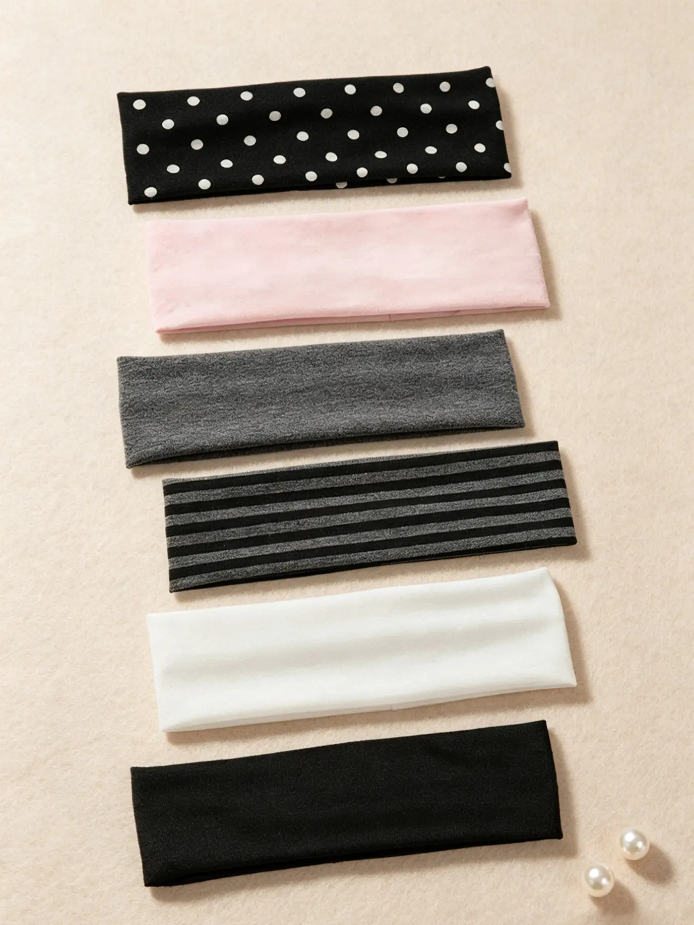 6pcs Simple Solid Striped Polka Dot Hairbands for Women, Sweat-Wicking Breathable Sports Face Washing Dual-Use Headband, Daily Commute Versatile Headwear, Stretchy Workout Headbands