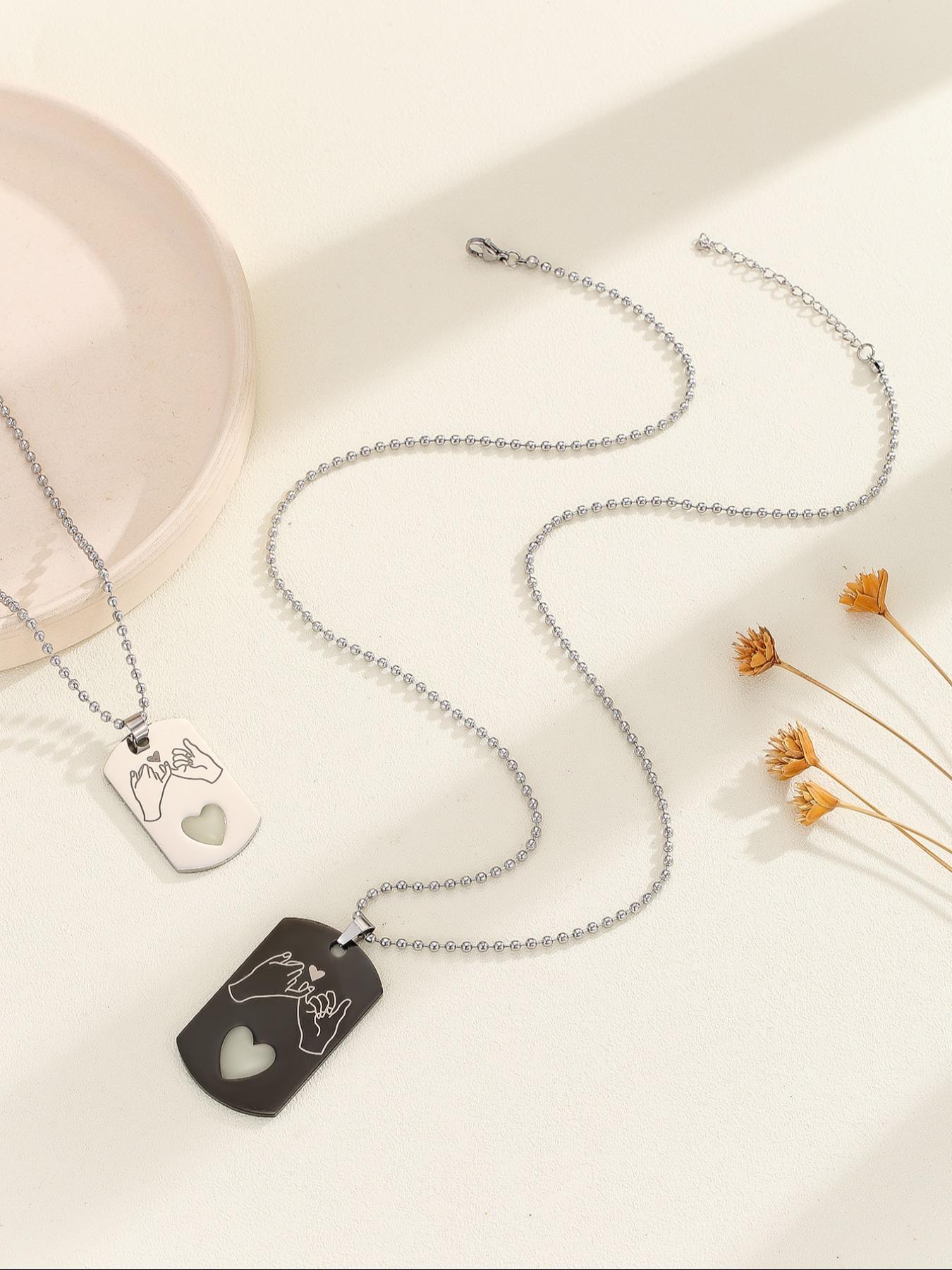 Heart Design Luminous Couple Pendants Necklace & Bracelet & Ring Set, Fashion Jewelry for Party, Daily Clothing Decor, Trendy All-match & Exquisite Jewelry for Birthday Gift, Fashionable Jewelry Set