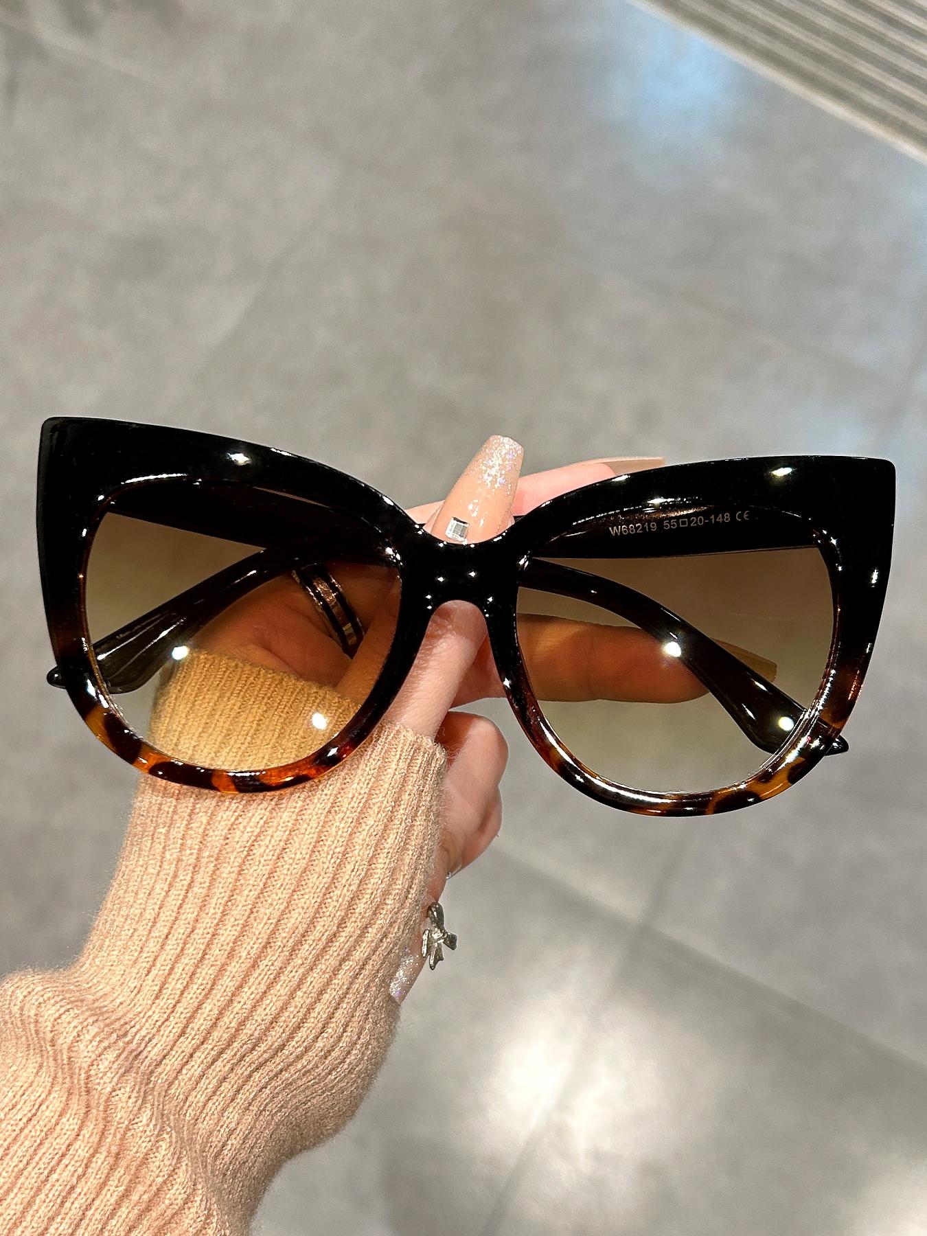 Unisex Simple Style Plain Color Leopard Pattern Cat Eye Sunglasses (1 Pair), Trendy Casual Sunglasses for Everyday Use, Fashion Accessories for Outdoor Activities