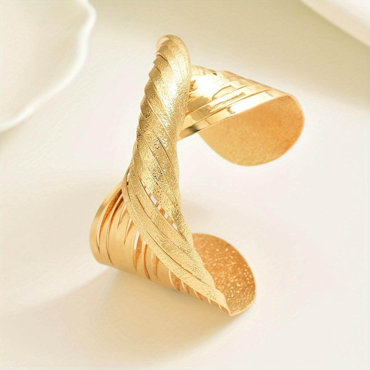 Gold Plated Hypoallergenic Matte Twist Wide Bangle for Women Bohemian Stackable Minimalist Neutral Jewelry