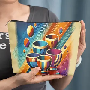 cosmetic bag 1pc, Abstract Colorful Bowls, Zipper closure, unisex, travel/daily storage bag, lightweight and machine washable, stylish toiletry bag, perfect for Valentine's Day, New Year's, or birthday gifts.