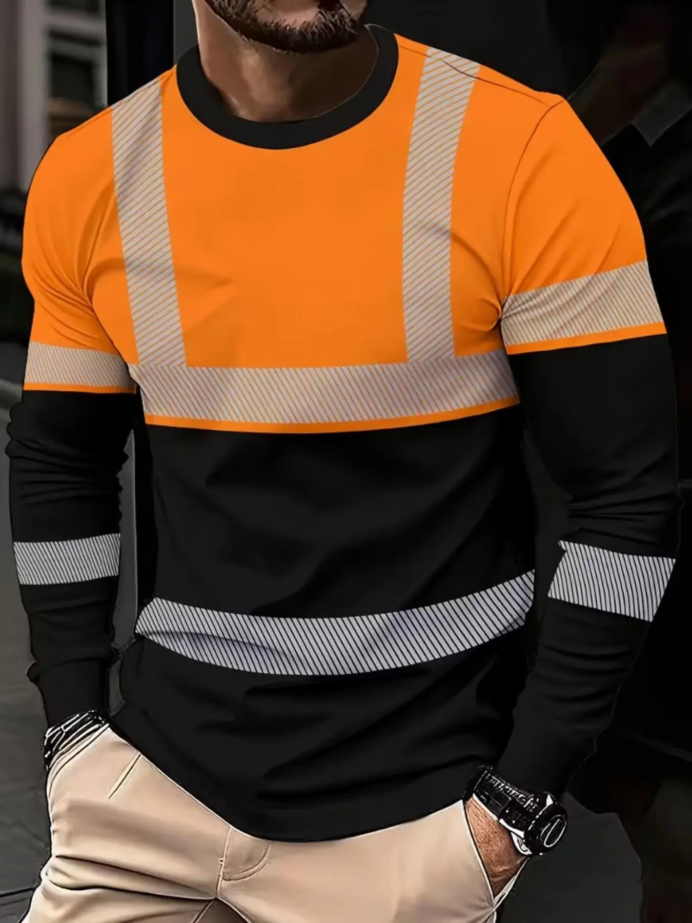 Men's 3D Digital Print Neon and Casual Fashion Clothing Round Neck Long Sleeve T-Shirt, Breathable Fabric, Perfect Gift, Menswear Streetwear
