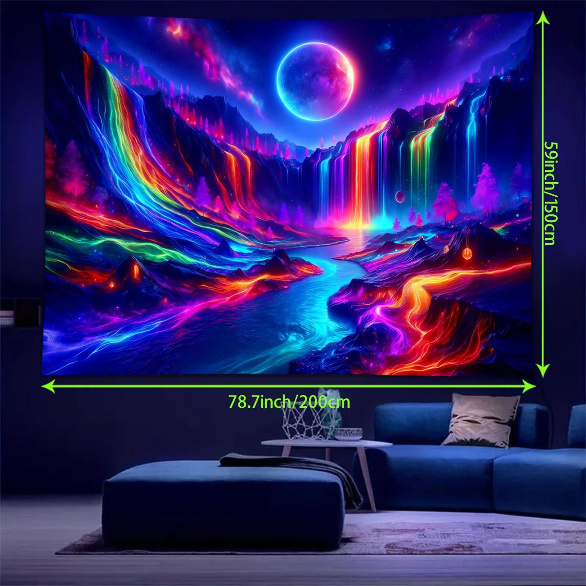 Colorful Waterfall Pattern Tapestry Tapestry, UV Reactive Tapestry, Natural Landscape Wall Hanging, Wall Decoration Art, Tapestry Wall Mural for Home Living Room Bedroom Office