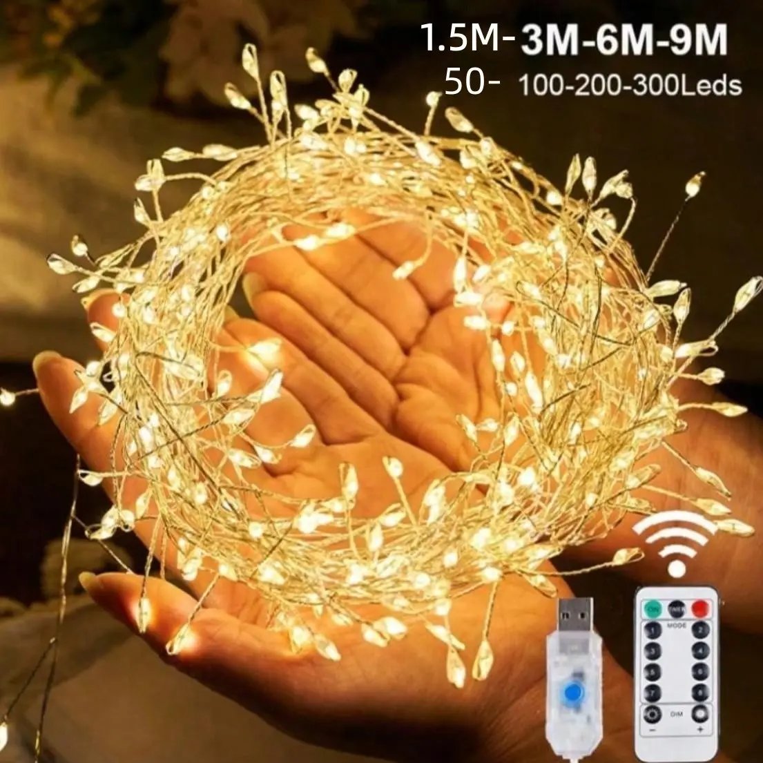 1.5m/3m USB Powered String Lights, Remote Control, 8 Lighting Modes, Indoor Home Decor, Bedroom, Living Room, Garden, Christmas Decoration