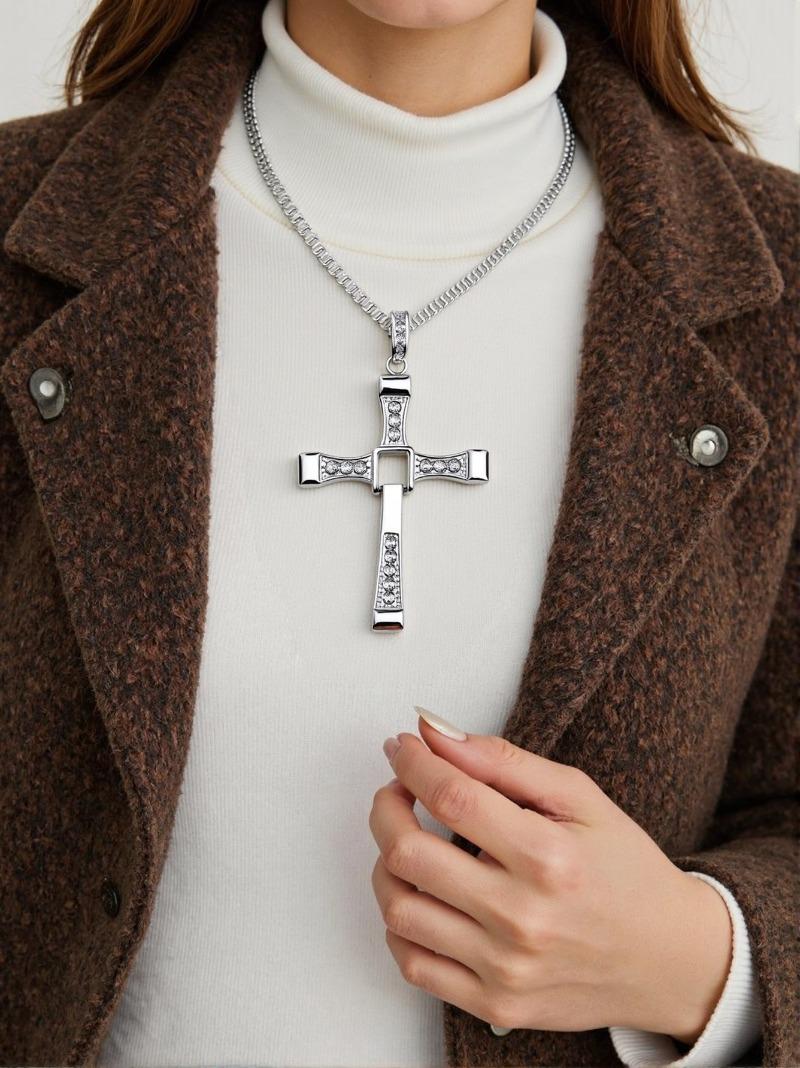 Cross Necklace for Men, Cross Pendant Necklace Stainless Steel Chains Sterling Silver Necklace Men's Cross Chain Jewelry Link Chain for Boys Fast and Furious