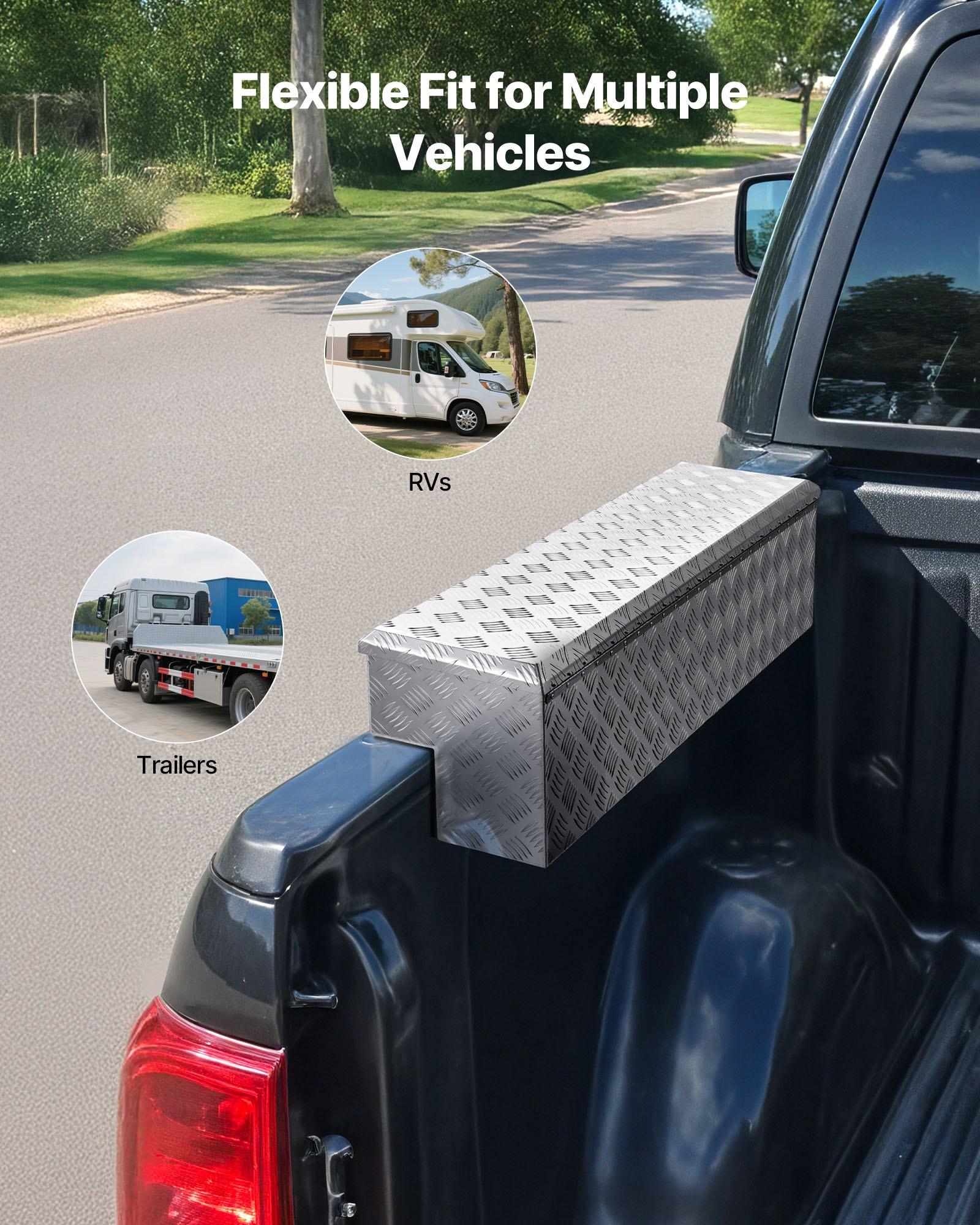 VEVOR Truck Bed Tool Box, Heavy Duty Aluminum Tool Box with Tread Patterns, Storage Toolbox Chest Organizer with Lock and Key, Ideal for Pickup, Truck Bed, RV, Trailer, 48 x 13.4 x 13 in, Silver