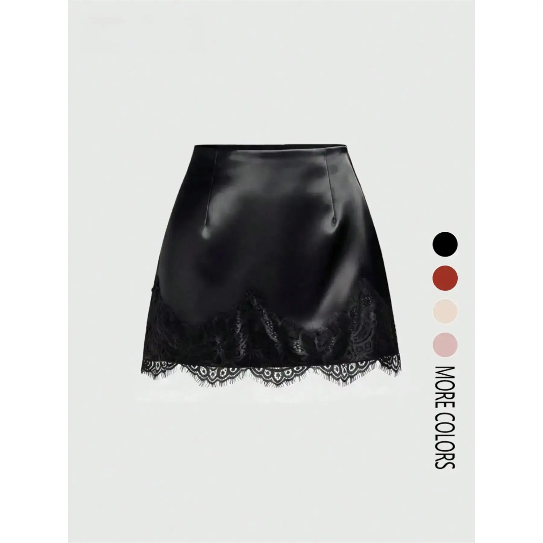 Women's Elegant Satin Lace-Trim Patchwork Short Skirt, Stylish Bodycon Skirt, Stylish & Comfortable Fashion Bottom, Perfect for Daily Commuting, Womenswear