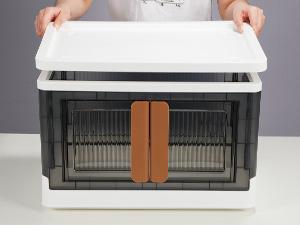 300QT Plastic Storage Bins With Lids, 75Gal Stackable Boxes With Wheels and Doors, Folding Closet Organizers, Cabinet for Closet Home Dorm, 3 Pack Brown