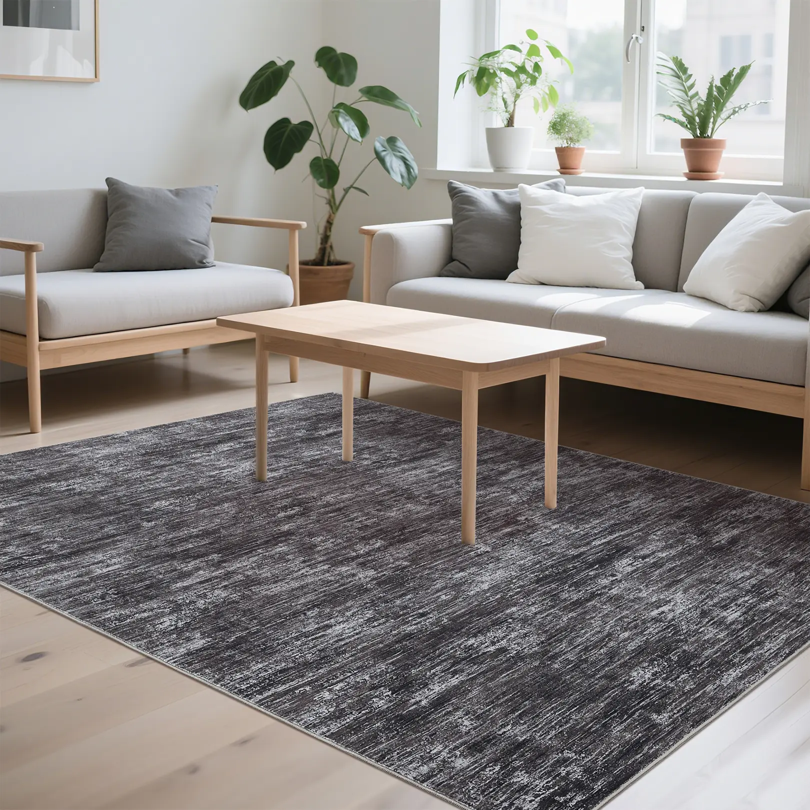 Modern Uniform Color Area Rug, Washable, Non-Slip, Low Pile, Non-Shedding, Mark Resistant, Soft Collapsible Carpet for Bedroom, Kitchen, Entryway, Living Room, Minimalist Farmhouse Decor - Light/Dark Grey, Green