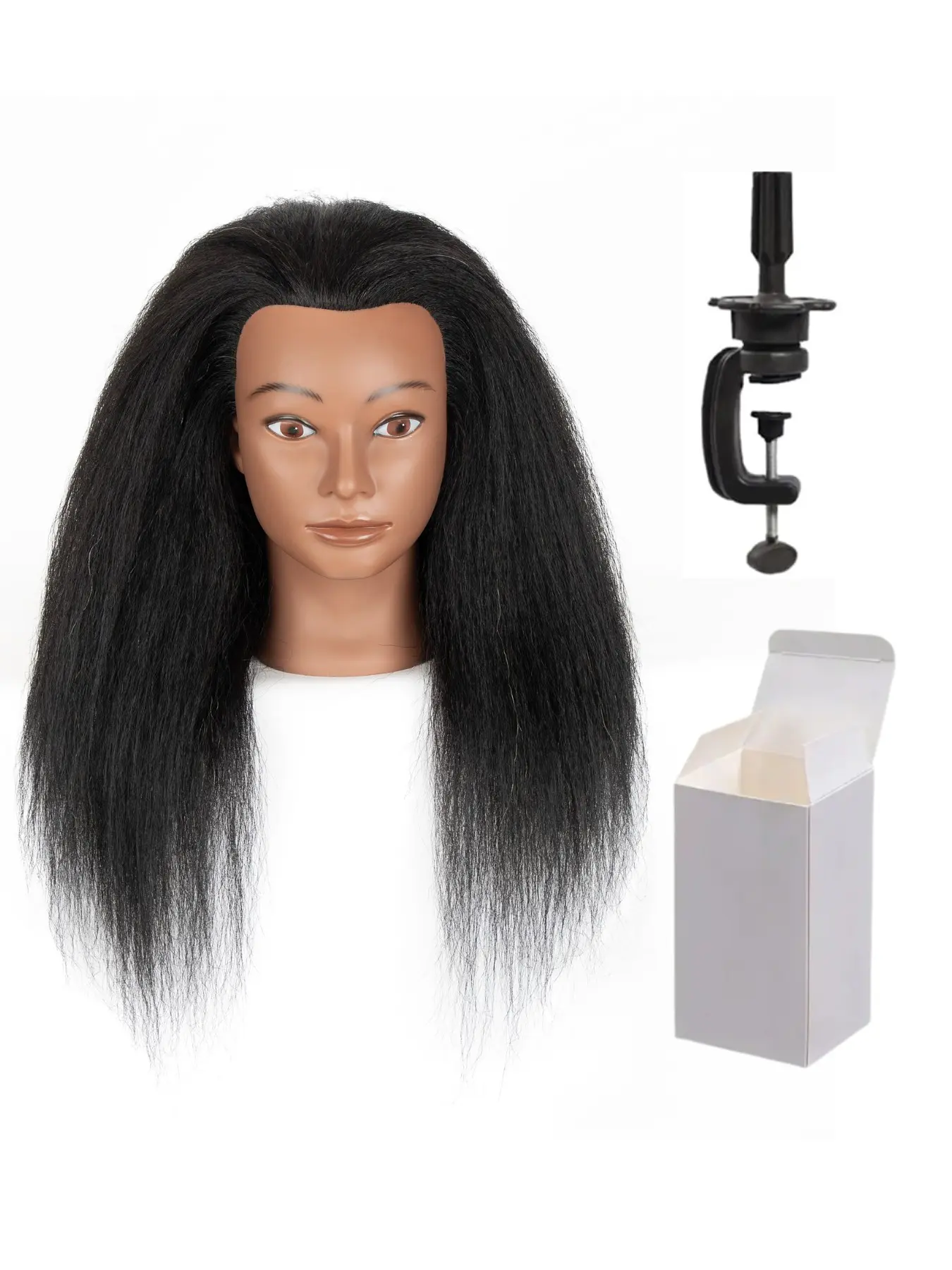 Real Human Hair Mannequin Head, Straight Hair Africa Practice Model, with Stand, 100% Real Hair, Styling & Cutting Practice