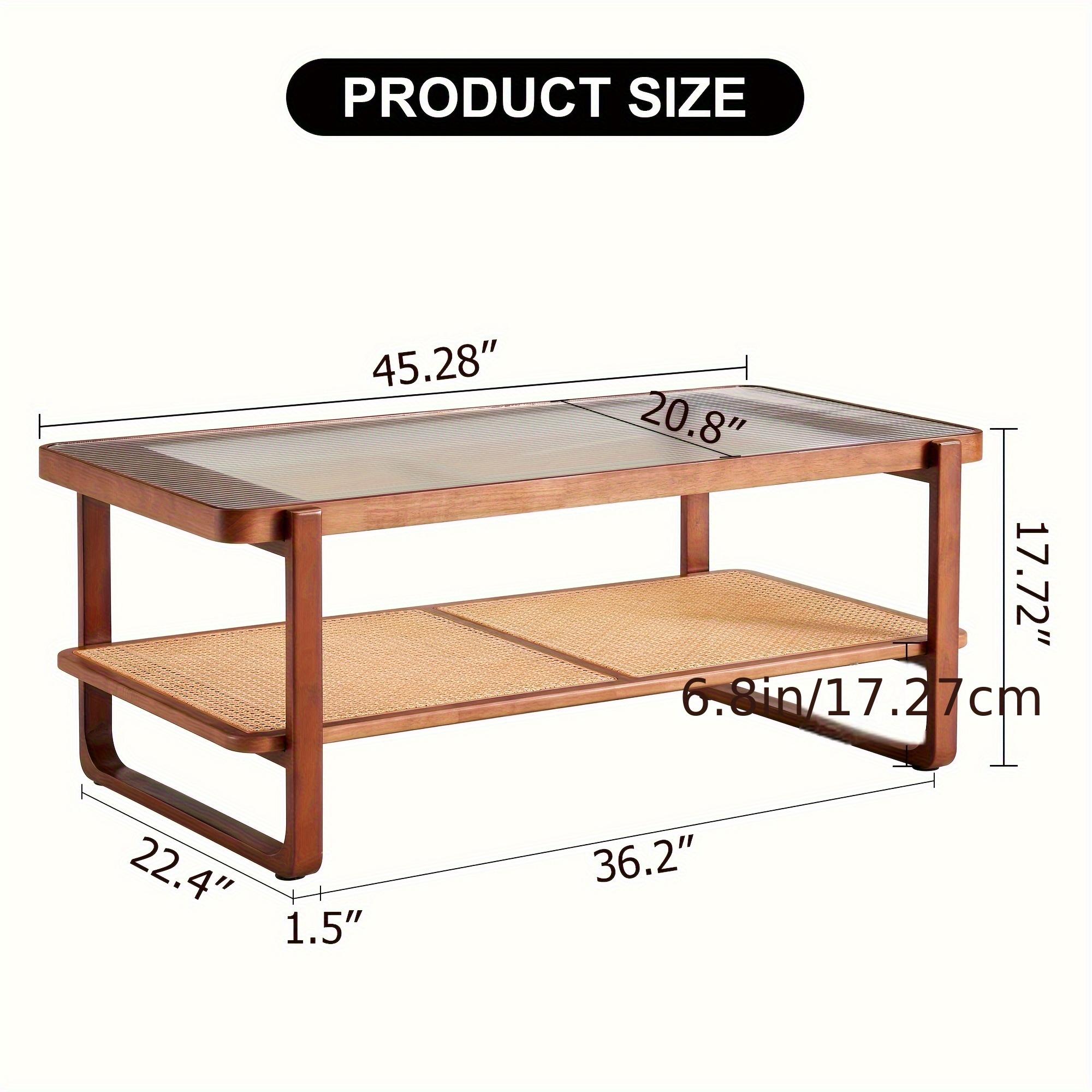 Modern Rectangular Glass Desktop Coffee Table Rattan Woven Edge Coffee Table Living Room