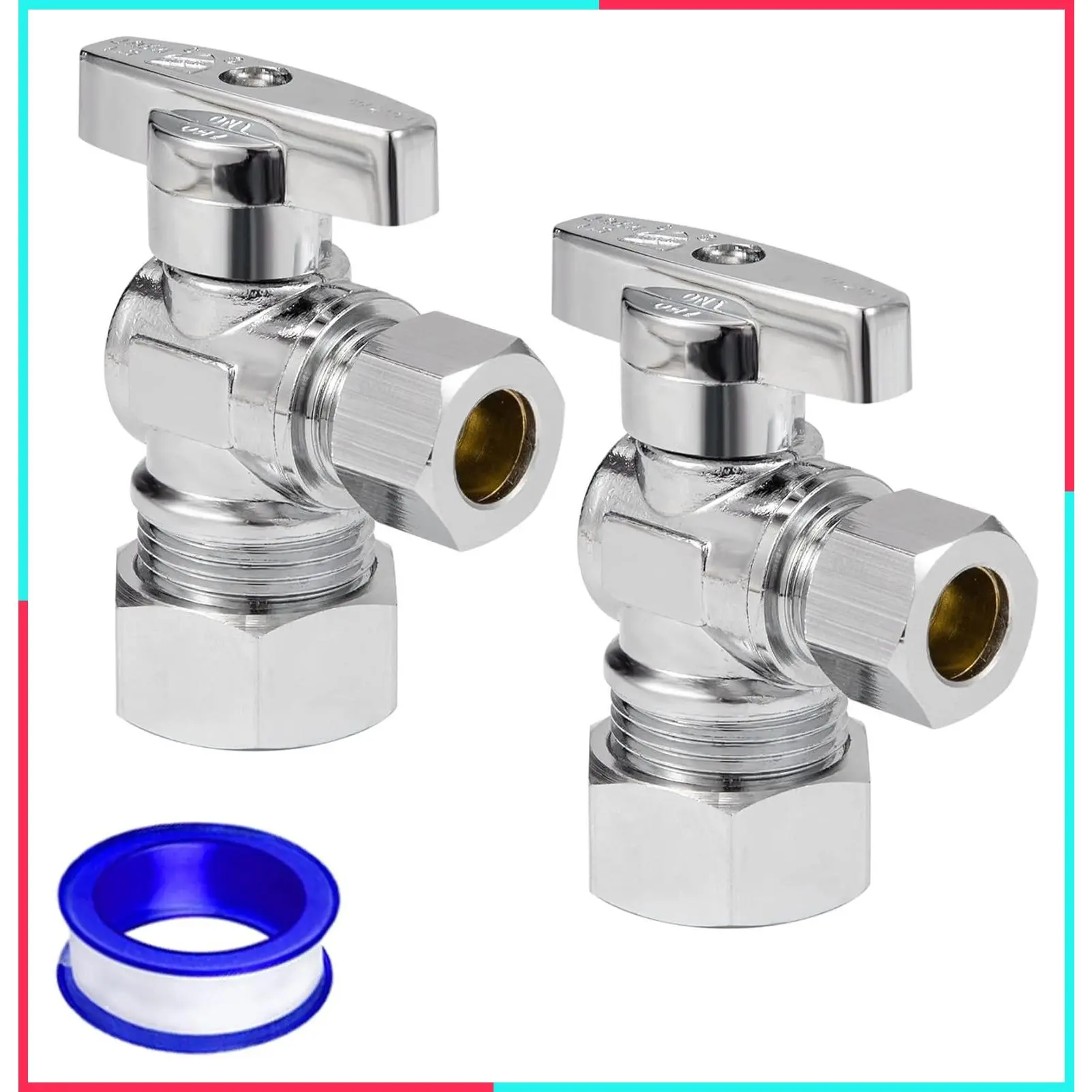 Heavy Duty Lead-Free Brass Angle Stop Valve, 1/2" Nom (5/8" OD) Compression x 3/8" OD Compression, 1/4-Turn Operation, 2-Pack