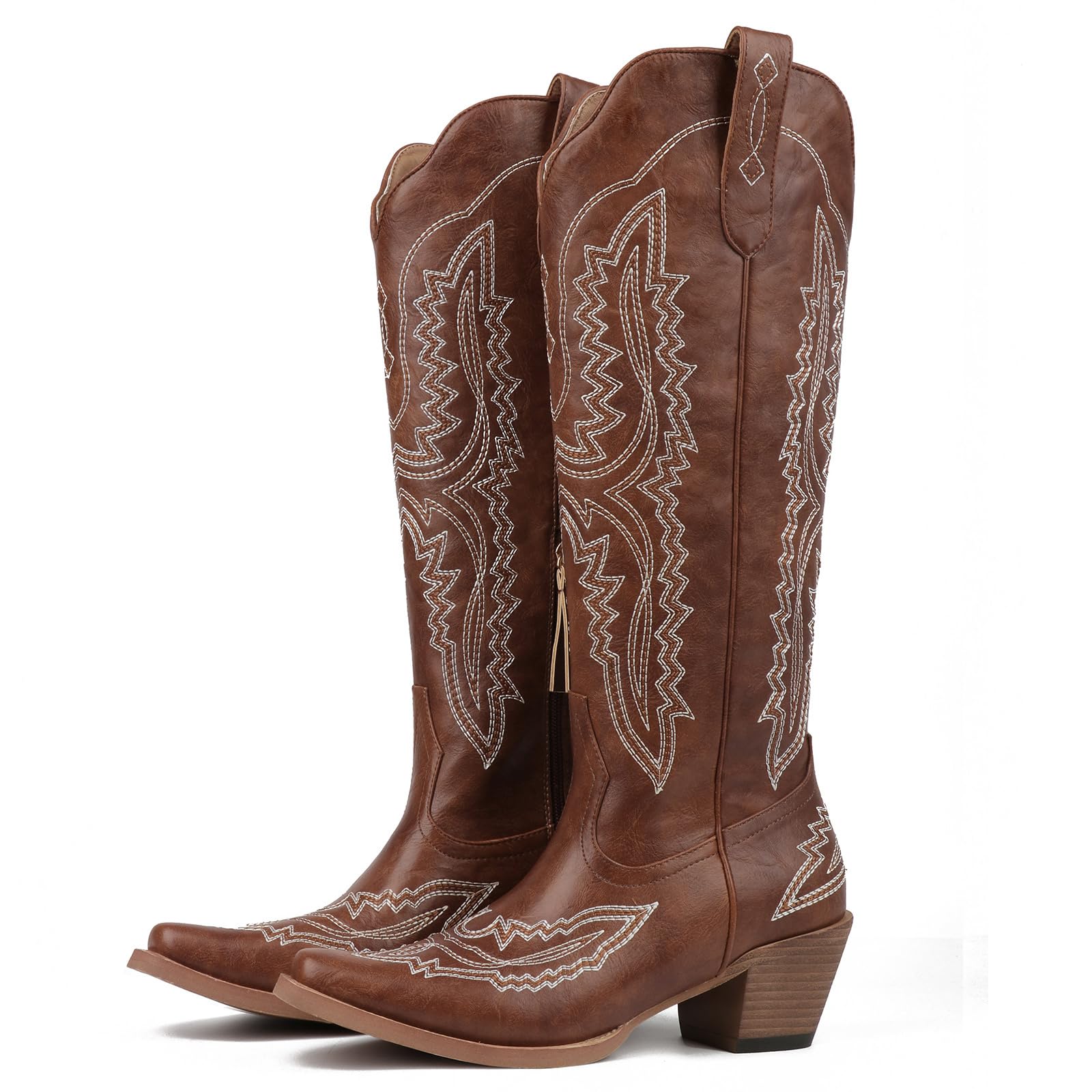 CowboyBoots for Women- Sparkly  WesternBoots with Classic Embroidery, Pointed Toe Pull OnZipper Retro Fashion Tall Boots,Botas Girl ShoeWalking Shoes Footwear Comfort Decor