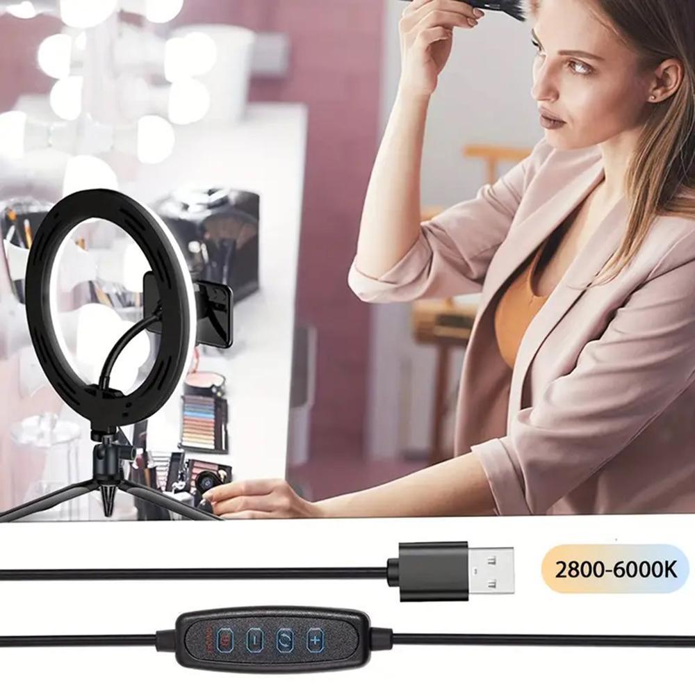Selfie Ring Light with Tripod Stand, LED Selfie Fill Light with 360° Rotation and 5 Lighting Modes, Selfie Light with Phone Holder for Live Stream/YouTube Videos/Make up/Photography, Selfie Accessories