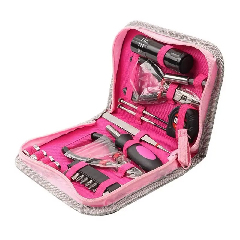 ABYA 23Pcs Household Repair Tool Kit, Multifunctional Pink Home Hand Tool Set, Portable Women Repair Tool for DIY Home Repair Toolkit