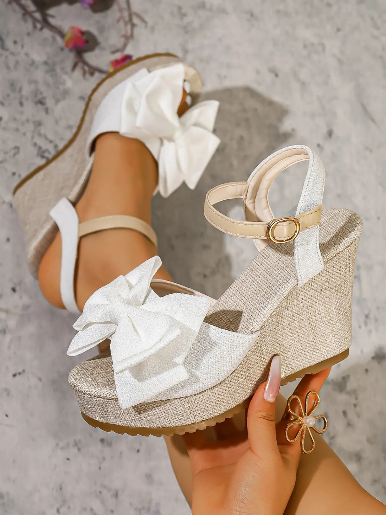 Women's Bowknot Linen Wedge Sandals, Waterproof Platform Buckle Backless High Heels, Summer Daily Commute Beach Vacation Elegant Shoes, Summer Wedges, Elegant Heeled Shoes, Classy